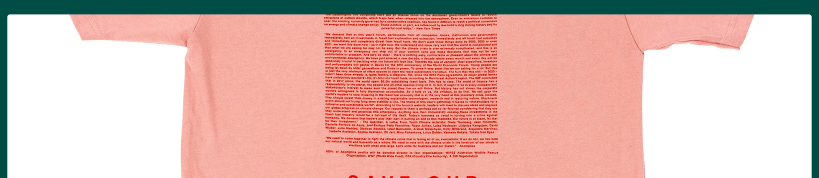 Pink t-shirt with Save Our Earth screen print