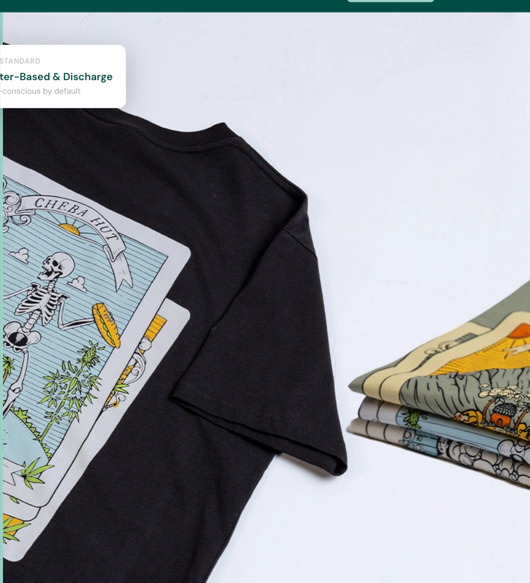 Custom screen-printed t-shirt and folded shirt stack